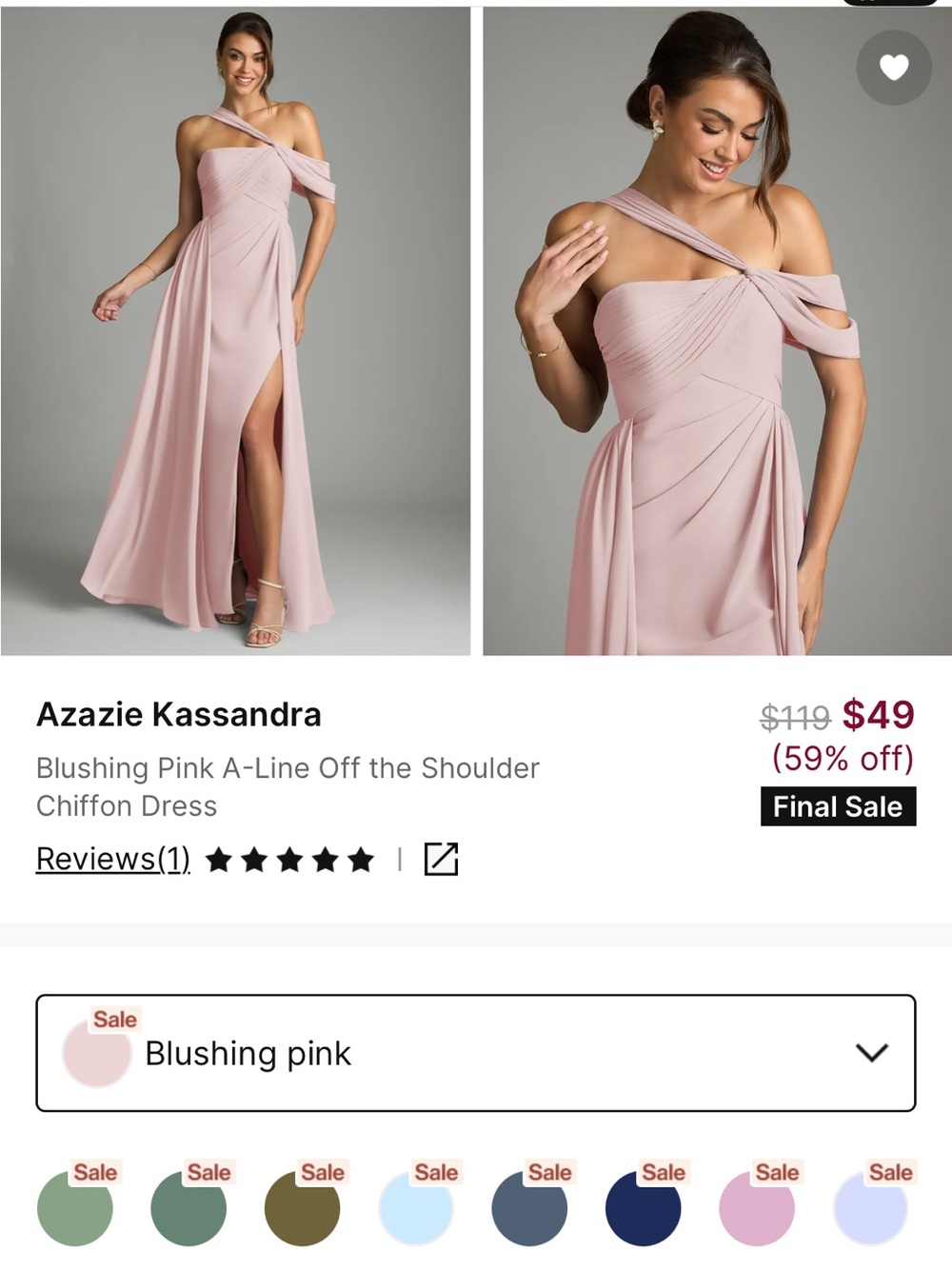 Azazie Blushing Pink One-Shoulder Chiffon Gown